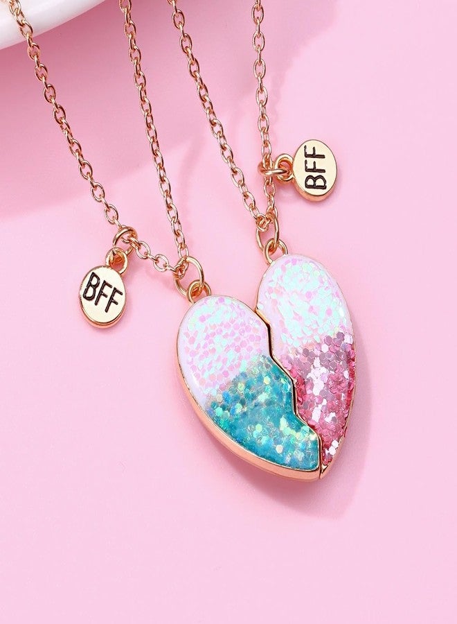 DOYYCA Best Friend Necklace Gifts Friendship Necklace Matching Heart BFF Necklaces for 2 (Sequin Pink Blue) - Image 5